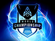 the world championship logo is shown in blue and purple light with swirls around it