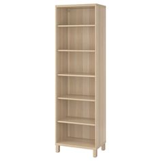 a wooden bookcase with three shelves on each side