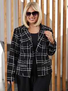 Plus Size Women's Black Plaid Blazer Black Casual  Long Sleeve Knitted Fabric Plaid Regular Slight Stretch  Women Plus Clothing, size features are:Bust: ,Length: ,Sleeve Length: Black Plaid Blazer, Blazer Plus Size, Plus Size Blazer, Plus Size Suits, Blazer Black, Plaid Blazer, Inspiration Mode, Black Blazers, Kids Sleepwear