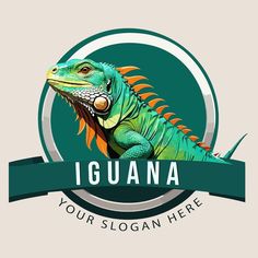 an iguana logo with a ribbon around it and the words, your slogan here