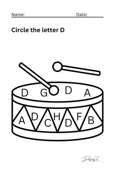 the letter d is for drum coloring page with an image of a drummer's instrument