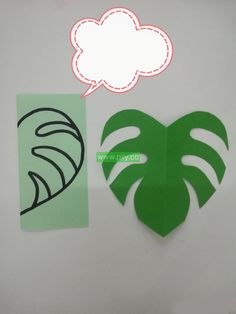 a piece of paper with a palm leaf and a thought bubble above it