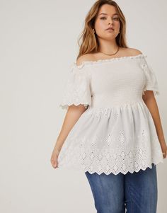 Plus Size Off The Shoulder Top, Eyelet Lace Top, Plus Size Off The Shoulder, Perfect Beach Day, Blue Lace Top, White Lace Top, Online Fashion Boutique, Babydoll Top, Eyelet Lace