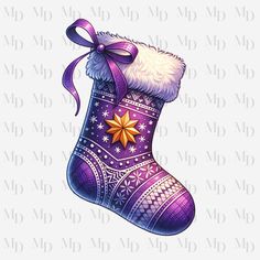 a purple christmas stocking with a star on it and a ribbon around the boot