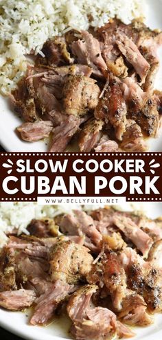 slow cooker cuban pork on a plate with rice