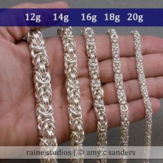 Notice difference in sizes. Chain Maille Patterns, Byzantine Necklace, Jump Ring Jewelry, Chainmail Jewelry, Chainmaille Bracelet, Chain Maille Jewelry, Sterling Bracelets, Chain Bracelets, Jewelry Techniques