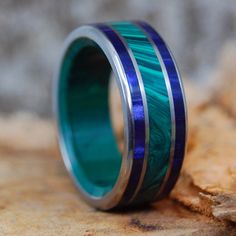 THE PURPLE SAGE | Malachite, Jade and Purple Marbled Opalescent - Unique Wedding Rings - Minter and Richter Designs Marbled Resin, Purple Sage, Earthy Hues, Titanium Wedding Rings, Malachite Stone, Article Design, Wedding Sale, Wedding Rings Unique, Titanium Rings