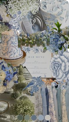 Bridgerton Blue Wedding, Vintage Blue Wedding Theme, Sapphire Blue Wedding Theme, Blue Gold Wedding Theme, Wedding Themes Blue, Sapphire Wedding Theme, Baby Blue Quinceanera Theme, Blue Wedding Aesthetic, Blue And White Wedding Theme