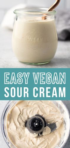 an easy vegan sour cream recipe in a food processor with the title overlay