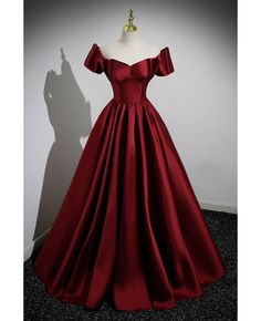 Get 10% off now! Buy elegant satin burgundy long ball gown evening dress with short sleeves at cheap price online. Free stable shipping and pro custom service since 2009. Ball Gown Dresses Wine, Luxury Satin Ball Gown For Prom Season, Luxury Red Satin Ball Gown, Luxury Satin Finish Ball Gown For Evening, Redprincess Dress, Red Small Gown Dresses, Cheap Red Feminine Dresses, Red Ball Gown Dresses Satin, Christmas Dress Ball