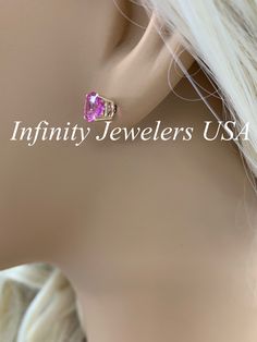 "These earrings are round cut lab created pink sapphire solitaire earrings with friction backs made with solid 14k yellow gold item #6434 -Approximate total carat weight: 2.00ctw -Center Stone Size: 6.5mm approx. 1.00ct each diamond equivalent -Gem Type: lab created pink sapphire -Stone Shape: round extra facets -Stone Clarity: VS2 -Stone Color: pink -Hardness: 9 -Metal Type and Purity: 14k yellow gold -Setting: 4 prong basket style -Backing: friction back (earring backs are subject to change du Pink Oval Earrings With Prong Setting, Gia Certified Classic Pink Sapphire Jewelry, Classic Gia Certified Pink Sapphire Jewelry, Valentine's Day Round Cut Prong Set Earrings, Pink Heart Cut Earrings For Formal Occasions, Formal Pink Heart-cut Earrings, Formal Pink Heart Cut Earrings, Pink Gia Certified Jewelry, Pink Gold Earrings With Prong Setting For Anniversary