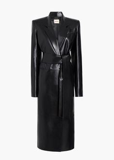 Lolo Coat in Black Leather – KHAITE Black Fur Coat, Long Leather Coat, Coat Trends, Leather Outerwear, Longline Coat, Leather Trench, Wardrobe Edit, Trench Coat Black, Sash Belt