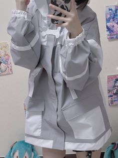 The price is for a jacket only, others are not included. Dress / Top Details:Colorblock Design / Flap Pocket(s) / Zip ClosureMaterial:Polyester / RayonSleeves:Elastic Cuffs Garment Size Size M L XL Full Length 74 76 78 Bust 140 144 148 Sleeve Length 66 68 70 White Long Sleeve Outerwear With Multiple Pockets, White Utility Outerwear With Pockets, Casual Long Sleeve Raincoat With Pockets, Winter Gray Raincoat With Pockets, Long Sleeve Raincoat With Pockets For Streetwear, Oversized Long Sleeve Raincoat With Pockets, White Outerwear With Side Pockets For Streetwear, Casual Gray Long Sleeve Raincoat, Gray Casual Outerwear With Multiple Pockets