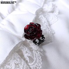 Red Gothic Rose Ring Red Gothic, Hollow Ring, Gothic Rose, Elegant Gothic, Red Rose Flower, Gothic Rings, Trendy Flowers, Punk Jewelry, Rose Rouge