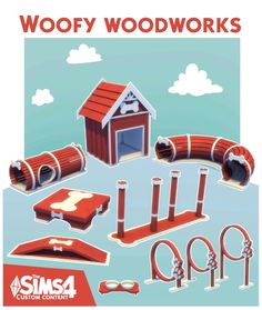 an advertisement for woodworkings with various items in the shape of a doghouse