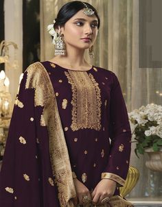 Trendy Traditional Party Wear Salwar Suit Processing Time : 20-25 Business Days Work : Jacquard Wevon,Gota Jari,Hand Work Fabric:Top : Viscose Silk Bottom : Silk Dupatta : Organza Color:Top : Wine Bottom : Wine Dupatta : Wine Note : Properly care for your clothing by following care instructions Elegant Long Sleeve Purple Palazzo Set, Elegant Purple Long Sleeve Palazzo Set, Festive Gold Palazzo Set With Long Sleeves, Festive Purple Palazzo Set With Long Sleeves, Purple Long Sleeve Palazzo Set For Festive Occasion, Festive Long Sleeve Purple Palazzo Set, Festive Purple Long Sleeve Palazzo Set, Formal Long Sleeve Palazzo Set For Festivals, Purple Long Sleeve Unstitched Suit For Party