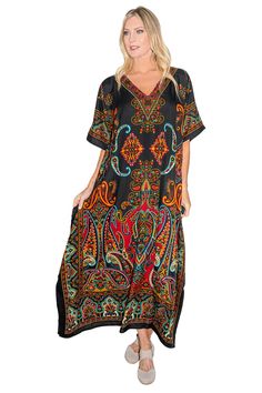 PRICES MAY VARY. Stylish Beach Kaftan Coverups: Our black kaftan dresses for women are perfect for sun protection at the beach or poolside lounging, offering a chic and trendy look. Versatile Kaftan Maxi Dresses: Ideal for a range of occasions, from evening wear to summer office attire, long holiday dresses, these kaftans with elbow-length Batwing sleeves add a touch of elegance to your wardrobe. Size Inclusivity: Offering a wide range of sizes from S to 3XL, our plus size kaftans ensure a comfo Black Printed One Size Dress, Free Size Black Kaftan For Beachwear, Black Free Size Kaftan For Beachwear, Black Kaftan For Beach And Summer, Black Maxi Beach Dress, Black Maxi Length Beach Dress, Black Summer Kaftan For Beach, Printed Black Kaftan For Summer, Black Beach Kaftan For Beach Season