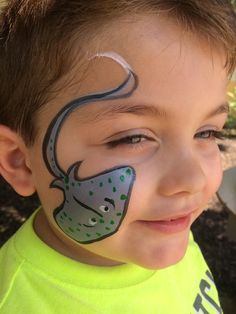 Mermaid Face Paint Kids Easy, Nemo Face Painting, Beach Face Paint, Under The Sea Face Paint, Shark Face Paint, Sea Creatures Face Painting, Ocean Face Paint, Dolphin Face Paint, Sting Ray Face