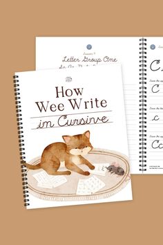 the book how we write in cursive is next to an open spiral notebook