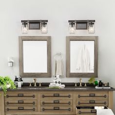 there are two mirrors above the double vanity