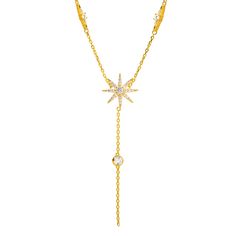 Unveil the magic of the stars with our Stellar Radiance Gold & Diamond Necklace, a piece that captures celestial beauty and spiritual elegance. Crafted from high-quality 18K gold plated on sterling silver, this necklace features a captivating star pendant adorned with sparkling diamonds. The unique design is enhanced by a delicate chain with additional diamonds cascading from the pendant, adding an extra touch of brilliance. These diamond accents along the chain make this necklace truly stand ou Celestial Yellow Gold Jewelry With Star Charm, Celestial Star Jewelry With Delicate Chain, Celestial Gold Plated Jewelry With Star Charm, Celestial Gold-plated Clavicle Chain Jewelry, Celestial Gold-plated Clavicle Chain, Celestial Yellow Gold Jewelry With Adjustable Chain, Celestial Style Yellow Gold Jewelry With Adjustable Chain, Elegant Star-shaped Clavicle Necklace, Spiritual Yellow Gold Necklace With Star Charm