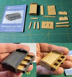 there are several pieces of wood being used to make miniature furniture for dolls and dollhouses