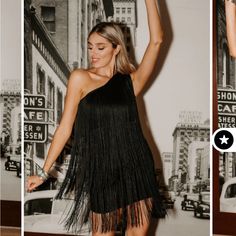 Double Down Fringe Dress From The Good Babes Co. Nwt Size Medium True To Size Fitted Chic Fringe Mini Dress For Date Night, Chic Fringe Dresses For Night Out, Black Fringe Mini Dress For Party Season, Chic Fringe Mini Dress For Night Out, Black Fringe Mini Dress For Cocktail, Spring Black Fringe Dresses, Chic Black Fringe Dress, Spring Black Mini Dress With Fringe, Black Fringe Mini Dress For Party