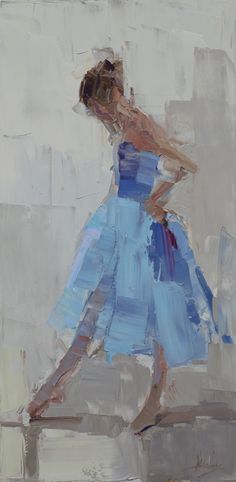 a painting of a woman in a blue dress