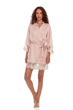 Rosa Charmeuse Kimono – Flora Nikrooz Elegant Lace Trim Sleep Sets, Pink Lace Trim Long Sleeve Set, Pink Long Sleeve Set With Lace Trim, Pink Long Sleeve Sets With Lace Trim, Elegant Lace Trim Loungewear Sets, Elegant Loungewear Sets With Lace Trim, Long Sleeve Sets With Lace Trim For Daywear, Fitted Long Sleeve Lace Sleepwear, Long Sleeve Lace Trim Sets For Wedding Night