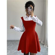 -Item Id 43632946 -Details: Button, Zipper -Neckline: Collar -Style: Elegant -Type: A Line -Waist Line: High Waist -Hem Shaped: Flared -Color: Red -Pattern Type: Colorblock, Plain -Sleeve Length: Sleeveless -Fit Type: Regular Fit -Length: Mini -Material: Knitted Fabric -Composition: 95% Polyester, 5% Elastane -Care Instructions: Machine Wash, Do Not Dry Clean -Sheer: No -Fabric: Medium Stretch **Open To Offers!!!** **Bundle To Save More** **30% Off Bundles Of 2 Or More Items!!** ***Orders Go Out Casual Red Dress, Red Dress Casual, Extra Long Sleeves, Elegant Dresses For Women, Red Pattern, Classy Chic, Vestido Casual, Fabric Medium, Burgundy Color