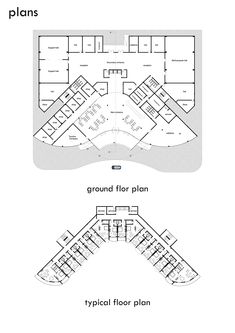 the floor plan for an office building with two floors and three levels, in different sections