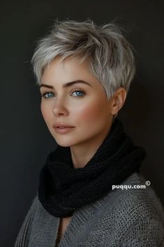 Pixie Haircut Growing Out Stages, Short Shag Hairstyle Women, Silver Pixie Cut, Haircut Gray Hair, Short Silver Hair, Spiked Hair, Short Grey Hair