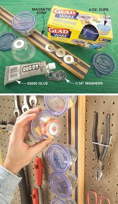 there are many different items on the shelf in this shop, including scissors and tape