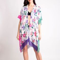 Women's Kimono Summer Floral Print Lightweight Long Top Cover Beachwear Dress Features: Material: 100% Viscose Size: One Size Fits Most Great Idea As Summer As Cover Up With Bikini Floral Colors And Will Give You A Stylish Look Care/Import: Hand Wash Cold / Imported. Short Sleeve Beachwear Cover-up For Daywear, Pink Summer Loungewear Cover-up, Sleeveless Tropical Spring Cover-up, Purple Beach Cover-up For Spring, Purple Cover-up For Spring Beach Occasions, Spring Purple Beach Cover-up, Summer Open Front Daywear Cover-up, Beachwear Cover-up With Short Sleeves For Daywear, Pink Beachwear Cover-up For Day Out