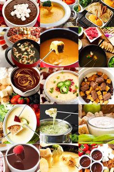 a collage of different foods and desserts