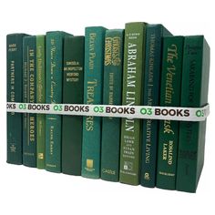 a row of green books on top of each other