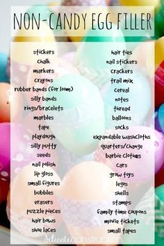 an easter egg filler with the words non - candy egg fillers on it