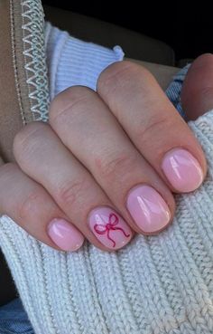 Look for 23 Nail Inspo: Summer Trends #nailideas Nail Designs For Bitten Nails, Pink Simple Nail Art, Pink Short Nails With Design, Short Nails Bow Design, Nail Art For Short Nails Summer, Pink Taylor Swift Nails, Simple Pink Nail Designs Short, Gel Nail Designs On Natural Nails, Cute Really Short Nails