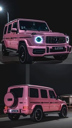 the pink mercedes g - class is shown in three different angles