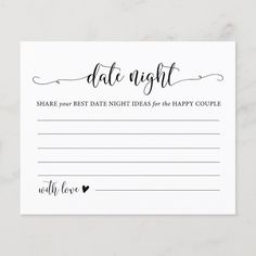 a white card with the words date night written on it