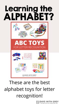 an advertisement for the abc toy's alphabet recognition program, featuring letters and numbers