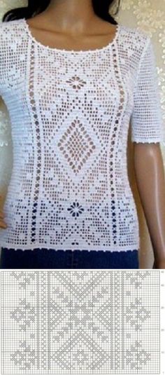 a mannequin wearing a white shirt and blue skirt with an openwork design on it