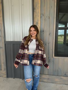 Introducing Leah Plaid Shacket - the perfect blend of style and comfort! Its slouchy loose fit and snap button closure make it easy to wear, while the plaid design and side and front pockets add a touch of chicness. Stay cozy and fashionable in this must-have shacket!
Shelby is 5'4" and wearing a size Small. 
- Oversized- Heavy weight material- 90% Polyester, 10% Wool Gameday Dress, Plaid Shacket, Flannel Shirts, White Maxi, Plaid Design, Fall Fashion Outfits, Stay Cozy, Winter Fashion Outfits, Pullover Sweatshirts