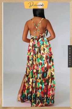 Sexy Floral Print Spaghetti Strap Backless Maxi Dress Flirty Backless Dress With Spaghetti Straps For Day Out, Sleeveless Backless Dress With Adjustable Straps For Vacation, Trendy Backless Beach Maxi Dress, Backless Vacation Dress With Adjustable Spaghetti Straps, Casual Backless Dress With Spaghetti Straps For Vacation, Flirty Backless Dress With Spaghetti Straps For Beach, Flirty Spaghetti Strap Backless Dress For The Beach, Flirty Backless Spaghetti Strap Dress For Beach, Vacation Backless Spaghetti Strap Dress