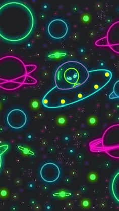 an image of neon lights and planets in the night sky with text that reads, what do you think?