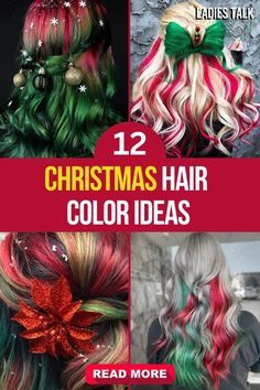 Xmas Hair Color Ideas, Winter Red Hair Color Ideas, Fall Bright Hair Color, Thanksgiving Hair Color, Bright Red And Blonde Hair Color, Hair Color Ideas Winter, Hair Ribbon Hairstyles