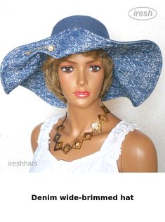 Stylish denim hat Denim Blue Curved Brim Bucket Hat For Summer, Denim Blue Bucket Hat With Curved Brim For Summer, Summer Denim Blue Bucket Hat With Curved Brim, Blue Wide Brim Bucket Hat For Festivals, Denim Blue Short Brim Hat For The Beach, Denim Blue Curved Brim Hat For Beach, Denim Blue Brimmed Hat For Beach, Denim Blue Brimmed Beach Hat, Brimmed Denim Blue Bucket Hat For Summer