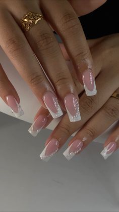 Silver French Tip, Solar Nails, Formal Nails, Stylish Nails Designs, French Tip Acrylic Nails, Cute Gel Nails, Short Square Acrylic Nails, Prom Nails