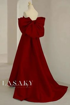 Lasaky - Ravishing Crimson Bow Tie Evening Wedding Gown for the Bride Wine Red Prom Dress, Satin Long Prom Dress, Satin Formal Dress, Prom Dresses Yellow, Tulle Evening Dress, Purple Prom Dress, Evening Dress Floor Length, Red Evening Dress, Sleeveless Long Dress