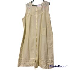 Approximately 25” Armpit To Armpit Approximately 46” Shoulder To Hem Location B31 Sleeveless Cream Nightgown For Bedtime, Cream Sleeveless Nightgown For Bedtime, Yellow Sleeveless Dress For Loungewear, Sleeveless Cream Sleepwear For Spring, Yellow Sleeveless Loungewear Dress, Yellow Sleeveless Lounge Dress, Spring Yellow Sleepwear For Nightwear, Spring Yellow Sleepwear For Sleepover, Yellow Summer Nightgown For Sleep